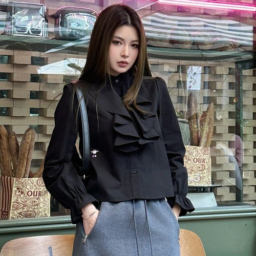 Dior 2026 S/S Cotton Twill Shirt Ruffle Collar Embroidered Bee Logo 디올 코튼 트윌 셔츠 러플 칼라 자수 비 로고