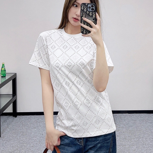 Fendi 2025 S/S Cotton T-Shirt Allover FF Diamond Print Logo Detail 펜디 코튼 티셔츠 올오버 FF 다이아몬드 프린트 로고 디테일