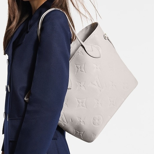 Louis Vuitton Neverfull MM Monogram Empreinte Cowhide Leather Tote Bag with Side Lace Detail 루이비통 네버풀 MM 모노그램 앙프렝뜨 카우하이드 토트백 사이드레이스 M13758 28cm