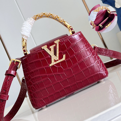 Louis Vuitton Capucines Mini Taurillon Leather Top Handle Bag with Rhinestone LV Detail 루이비통 카퓌신 미니 토리옹 레더 탑핸들 토트백 라인스톤LV M12944 21cm