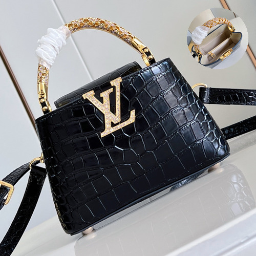 Louis Vuitton Capucines Mini Taurillon Leather Top Handle Bag with Rhinestone LV Detail 루이비통 카퓌신 미니 토리옹 레더 탑핸들 토트백 라인스톤LV M12944 21cm