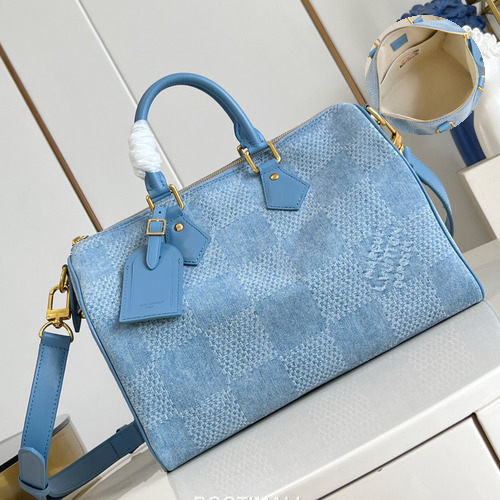 Louis Vuitton Speedy 30 Bandoulière Damier Denim Canvas Boston Bag with Strap Detail 루이비통 스피디 30 반둘리에 다미에 데님 캔버스 보스턴백 스트랩 N00203 34cm