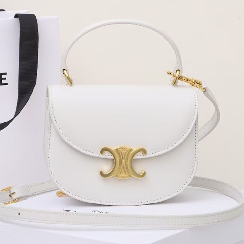 Celine Besace Triomphe Cowhide Leather Saddle Crossbody Bag with Triomphe Lock Detail 셀린느 베사체 트리옹프 카우하이드 새들 크로스백 트리옹프락 10L063 15.5cm