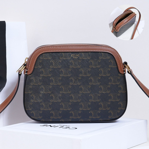 Celine Monogram Canvas Cowhide Leather Crossbody Bag with Leather Trim Detail 셀린느 모노그램 캔버스 카우하이드 크로스백 레더트림 191522 20cm