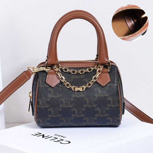 Celine Monogram Canvas Cowhide Leather Mini Crossbody Bag with Leather Trim Detail 셀린느 모노그램 캔버스 카우하이드 미니 크로스백 레더트림 195112 14cm