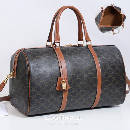 Celine Monogram Canvas Cowhide Leather Boston Travel Bag with Leather Trim Detail 셀린느 모노그램 캔버스 카우하이드 보스턴 여행가방 레더트림 190662 45cm