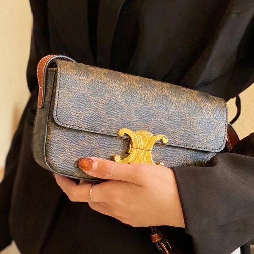 Celine Triomphe Monogram Canvas Cowhide Shoulder Bag with Metal Detail 셀린느 트리옹프 모노그램 캔버스 카우하이드 숄더백 메탈디테일 194143 20cm