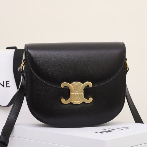 Celine Teen Besace Triomphe Cowhide Leather Crossbody Bag with Metal Logo Detail 셀린느 틴 베사체 트리옹프 카우하이드 크로스백 메탈로고 110962 18.5cm