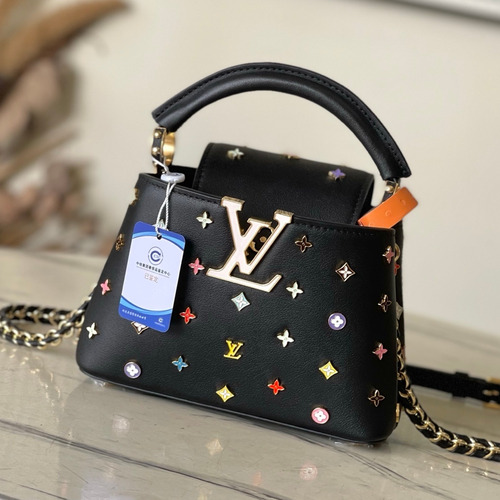Louis Vuitton Capucines Mini Taurillon Leather Top Handle Shoulder Bag with Multicolor Strap Detail 루이비통 카퓌신 미니 토릴론 가죽 탑핸들 숄더백 멀티스트랩 M14165 21cm