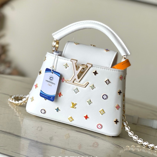 Louis Vuitton Capucines Mini Taurillon Leather Top Handle Shoulder Bag with Multicolor Strap Detail 루이비통 카퓌신 미니 토릴론 가죽 탑핸들 숄더백 멀티스트랩 M14165 21cm