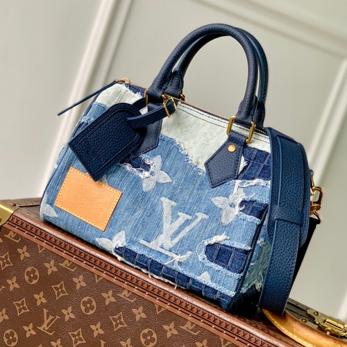 Louis Vuitton Speedy 25 Bandoulière Damier Denim Boston Bag with Patchwork Detail 루이비통 스피디 25 반둘리에 다미에 데님 보스턴백 패치워크 M15276 25cm