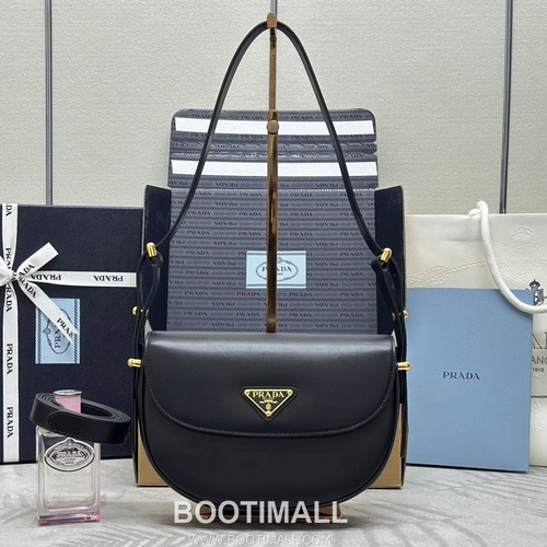 Prada Moon Calfskin Hobo Shoulder Bag with Dual Strap Detail 프라다 문 카프스킨 호보 숄더백 듀얼스트랩 1BD365 22cm