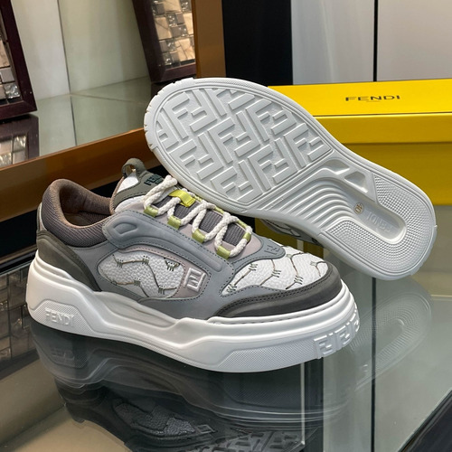 Fendi Force Full Grain Calfskin Leather Platform Low Sneakers with FF Jacquard Tech Fabric Detail 펜디 포스 풀그레인 카프스킨 레더 플랫폼 로우 스니커즈 FF 자카드 테크 패브릭 디테일 5cm