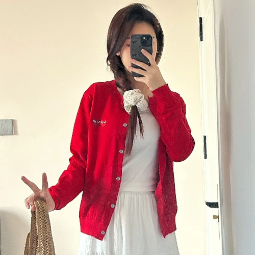 Comme des Garçons PLAY Double Heart Patch Wool Knit Cardigan Embroidered Logo 꼼데가르송플레이 더블하트 패치 울 니트 가디건 31177