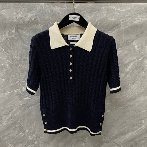 Thom Browne 2026 S/S Merino Wool Cable Knit Button Polo T-Shirt 톰브라운 2026SS 메리노 울 케이블 니트 버튼 폴로 티셔츠