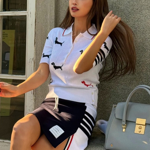 Thom Browne 2026 S/S Tencel Cotton Intarsia Hector Dog Polo T-Shirt 톰브라운 2026SS 텐셀 코튼 인타르시아 헥터 도그 폴로 티셔츠