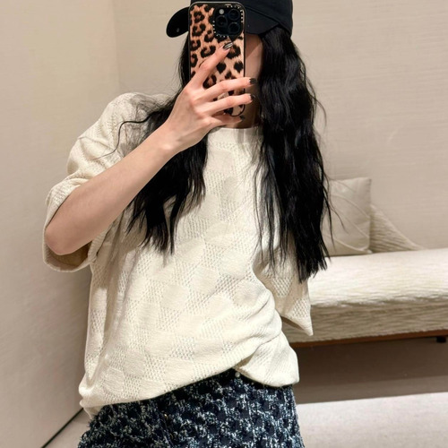 Louis Vuitton 2026 S/S Cotton Damier Jacquard Embroidered T-Shirt 루이비통 2026SS 코튼 다미에 자카드 자수 티셔츠