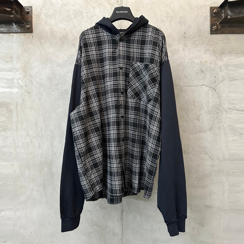 Balenciaga 2026 S/S Cotton Blend Check Patchwork Zip Hoodie Jacket 발렌시아가 2026SS 코튼 혼방 체크 패치워크 집업 후드 재킷