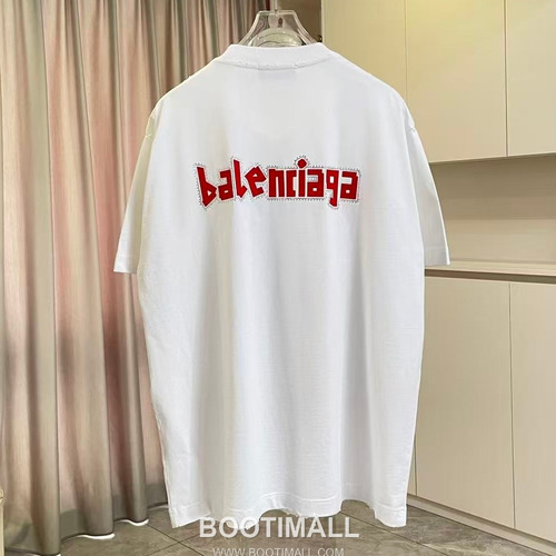 Balenciaga 2026 S/S Cotton Distressed Washed Crystal Silicone Logo T-Shirt 발렌시아가 2026SS 코튼 디스트로이드 워싱 크리스탈 실리콘 로고 티셔츠