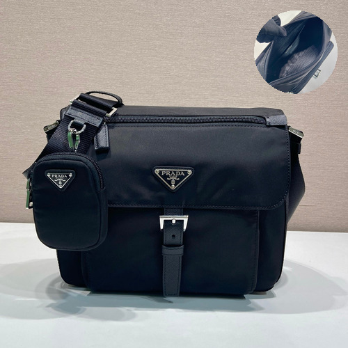 Prada Nylon Crossbody Bag with Saffiano Trim and Detachable Pouch Detail 프라다 나일론 사피아노 트림 탈부착 파우치 크로스바디백 1BD994 25cm