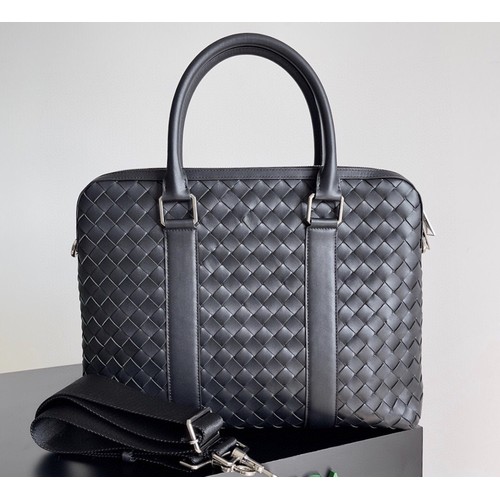 Bottega Veneta Intrecciato Calfskin Leather Black Top Handle Crossbody Briefcase Bag 보테가베네타 인트레치아토 카프스킨 레더 블랙 탑핸들 크로스바디 브리프케이스백 20191800 39cm