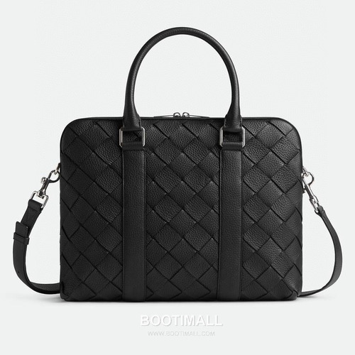Bottega Veneta Intrecciato Grained Calfskin Leather Black Silver Hardware Briefcase Bag 보테가베네타 인트레치아토 그레인 카프스킨 레더 블랙 실버 하드웨어 브리프케이스백 36cm