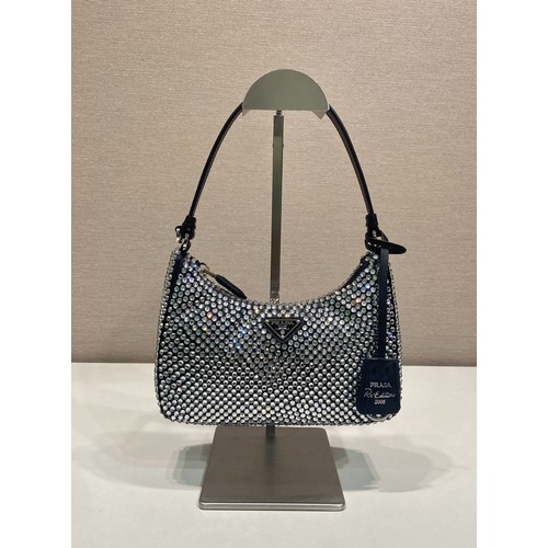 Prada Re-Edition 2005 Crystal Saffiano Leather Hobo Bag with Zip Closure 프라다 리에디션2005 크리스탈 사피아노 호보백 1N204M 22cm