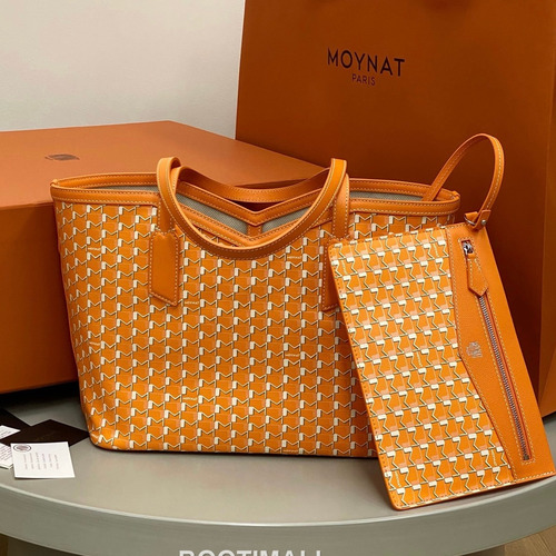 Moynat M Canvas Tote Canvas Leather Trim Tote Bag 모이나 M 캔버스 그레이 토트백 C13001m 39cm