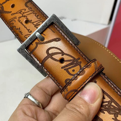 벨루티 베네치아 카프스킨 브라운 리버서블 벨트 핀버클 파티나 염색 빈티지실버 Berluti Venezia Calfskin Reversible Belt with Pin Buckle Patina Black Brown 3.5cm