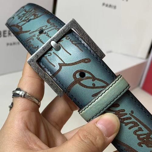 벨루티 베네치아 카프스킨 코발트 리버서블 벨트 핀버클 파티나 염색 Berluti Venezia Calfskin Reversible Belt with Pin Buckle Patina Black Brown 3.5cm