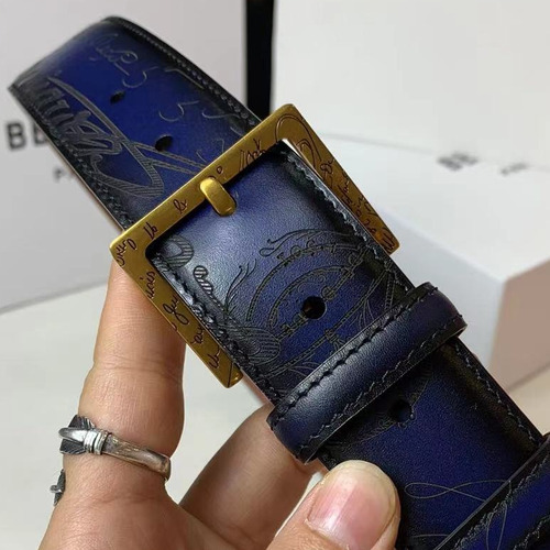 벨루티 베네치아 카프스킨 네이비 리버서블 벨트 핀버클 파티나 염색 Berluti Venezia Calfskin Reversible Belt with Pin Buckle Patina Black Brown 3.5cm