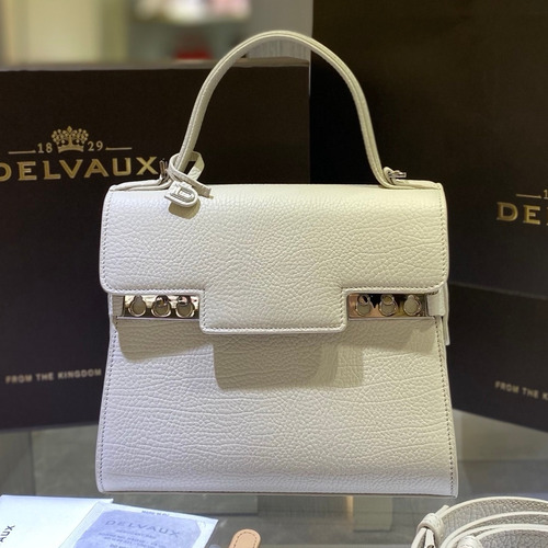 델보 템페트 PM 넥그레인 카프스킨 화이트 스트랩 메탈락 플랩 핸드백 Delvaux Tempete PM Neck Grain Calfskin White Strap Metal Lock Flap Handbag 99140066 21.5cm