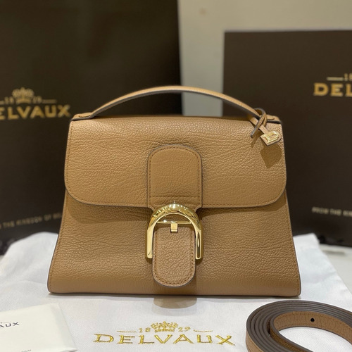 델보 템포 스몰 넥그레인 카프스킨 블랙 스트랩 메탈락 플랩 핸드백 Delvaux Tempo Small Neck Grain Calfskin Black Strap Metal Lock Flap Handbag 23cm