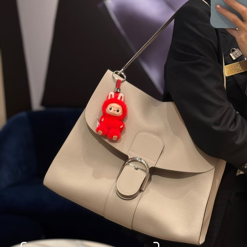 델보 템포 라지 넥그레인 카프스킨 그레이 스트랩 히든락 토트 핸드백 Delvaux Tempo Large Neck Grain Calfskin Gray Strap Hidden Lock Tote Handbag 37.5cm