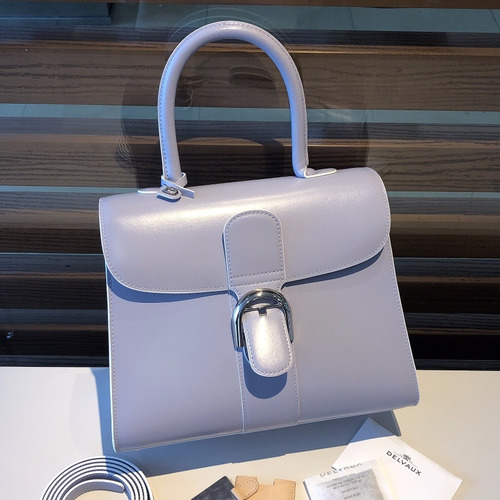 델보 브리앙 MM 박스 카프스킨 라벤더 퍼플 스트랩 메탈락 플랩 핸드백 Delvaux Brillant MM Box Calfskin Lavender Purple Strap Metal Lock Flap Handbag 99105066 28cm