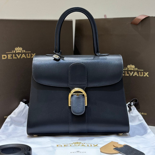 델보 브리앙 MM 박스 카프스킨 라벤더 퍼플 스트랩 메탈락 플랩 핸드백 Delvaux Brillant MM Box Calfskin Lavender Purple Strap Metal Lock Flap Handbag 99105066 28cm