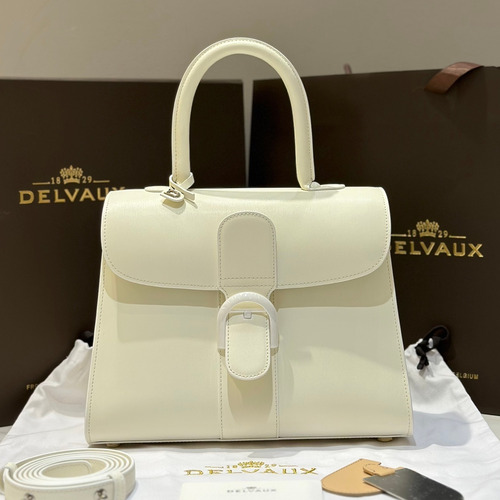 델보 브리앙 MM 박스 카프스킨 라벤더 퍼플 스트랩 메탈락 플랩 핸드백 Delvaux Brillant MM Box Calfskin Lavender Purple Strap Metal Lock Flap Handbag 99105066 28cm