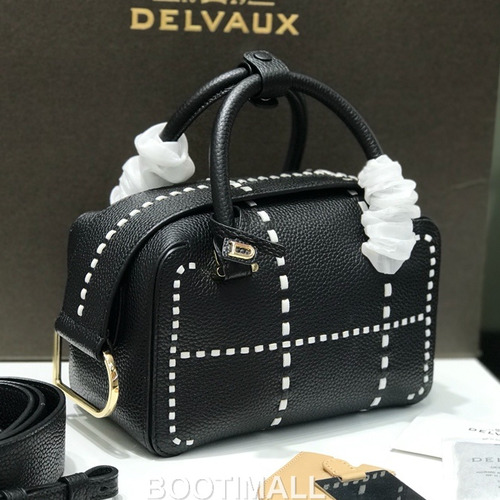 델보 쿨 박스 스몰 카프스킨 블랙 스트랩 D링 지퍼 토트 핸드백 Delvaux Cool Box Small Calfskin Black Strap D Ring Zip Tote Handbag 99130066 22cm