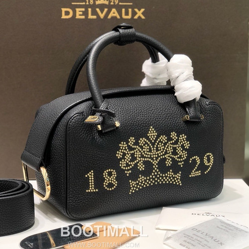델보 쿨 박스 스몰 카프스킨 블랙 스트랩 D링 지퍼 토트 핸드백 Delvaux Cool Box Small Calfskin Black Strap D Ring Zip Tote Handbag 99130066 22cm