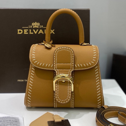 델보 브리앙 21 스몰 박스 카프스킨 카멜 스트랩 외부스티치 메탈락 플랩 핸드백 Delvaux Brillant 21 Small Box Calfskin Camel Strap External Stitch Metal Lock Flap Handbag 99125066 20cm