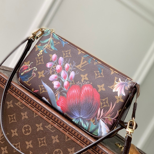 루이비통 포쉐트 악세수아 모노그램 캔버스 레더 플라워 패턴 브라운 클러치 Louis Vuitton Pochette Accessoires Monogram Canvas Leather Flower Pattern Brown Clutch M29148 23.5cm