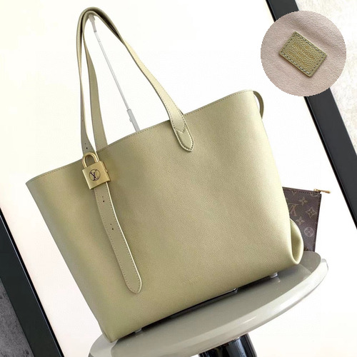 루이비통 로우키 카바스 미디엄 그레인 카우하이드 레더 락장식 라임 토트백 Louis Vuitton Low Key Cabas Medium Grain Cowhide Leather Lock Detail Brown Tote Bag M25343 47cm