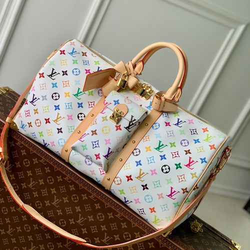 루이비통 키폴 반둘리에 45 모노그램 멀티컬러 코팅 캔버스 레더 트리밍 트렁크코너 브라운 여행가방 Louis Vuitton Keepall Bandouliere 45 Monogram Multicolor Coated Canvas Leather Trim Trunk Corner Brown Travel Bag M13742 45cm