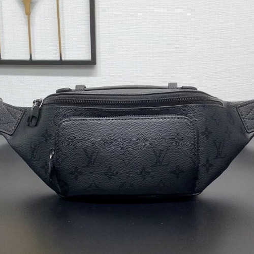 루이비통 러시 범백 모노그램 미드나잇 코팅 캔버스 레더 트리밍 블랙 힙색 Louis Vuitton Rush Bumbag Monogram Midnight Coated Canvas Leather Trim Black Belt Bag M26763 30cm