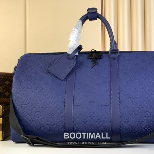 루이비통 키폴 반둘리에 50 타우릴론 엠보싱 모노그램 레더 네이비 더플백 Louis Vuitton Keepall Bandouliere 50 Taurillon Embossed Monogram Leather Navy Duffle Bag M11495 50cm