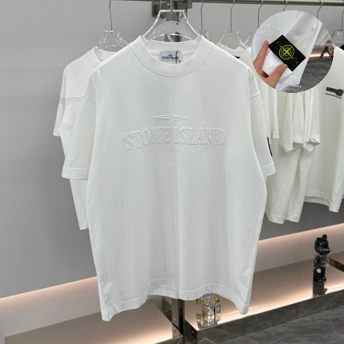 스톤아일랜드 2026SS 진공자수 오버핏 반팔 화이트 티셔츠 Stone Island 2026 SS Vacuum Embroidery Oversized Short Sleeve Black T-Shirt
