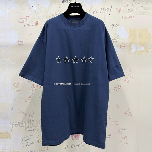 발렌시아가 2026SS 스타로고 자수 프린트 워싱 루즈핏 반팔 티셔츠 Balenciaga 2026 SS Star Logo Embroidered Print Washed Loose Fit Short Sleeve T-Shirt