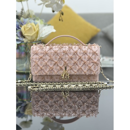 디올 미스디올 새틴 자수비즈 보우 핑크 미니 체인백 Dior Miss Dior Satin Embroidery Beads Bow Pink Mini Chain Bag M0997 21cm