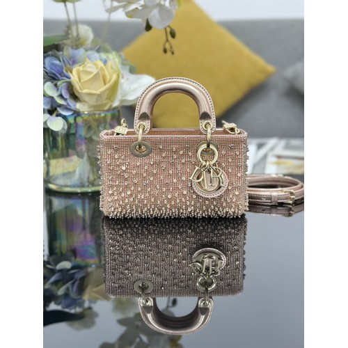 디올 레이디디조이 새틴 비즈자수 보우 핑크 미니백 Dior Lady D-Joy Satin Beaded Embroidery Bow Pink Mini Bag S0910 16cm