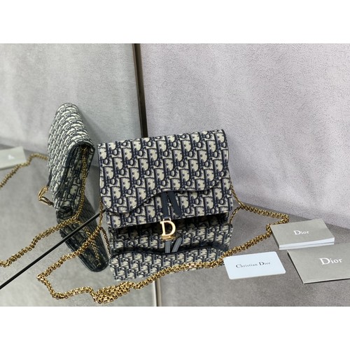 디올 새들 레더 체인 WOC 블랙 미니 체인백 Dior Saddle Leather Chain WOC Black Mini Chain Bag 2042 21cm
